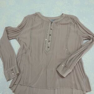 Women's Taupe Blouse with Studded Details by Jennifer Lopez Size Large lightpink